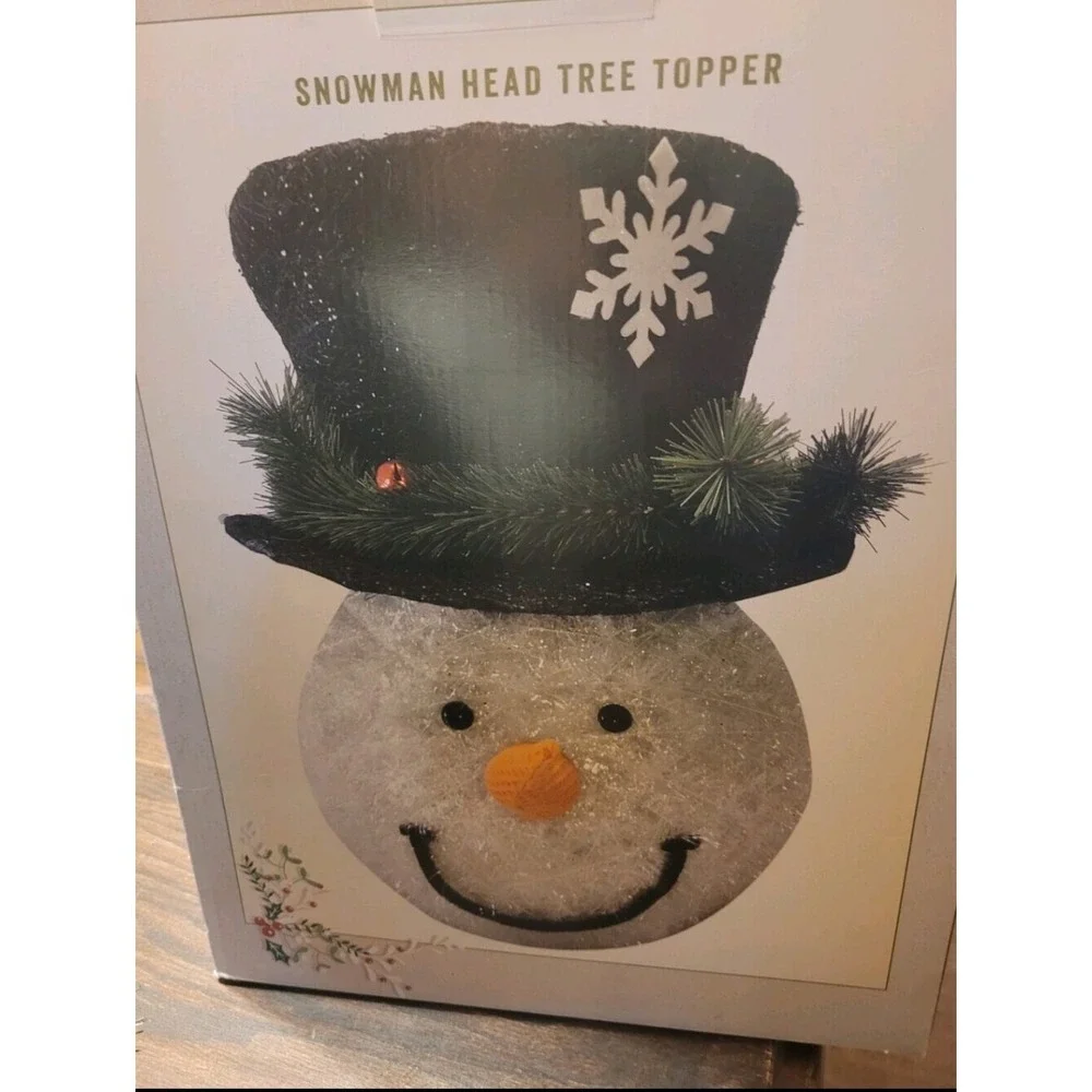 VTG Cracker Barrel Snowman Head Christmas Tree Topper Winter Holiday Cottage
